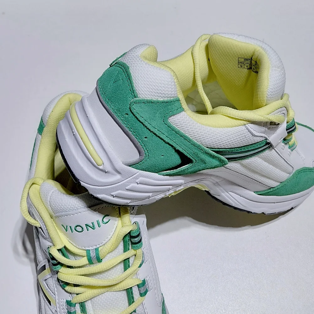 Vionic White Mint Green Yellow Lace-Up Sneakers
